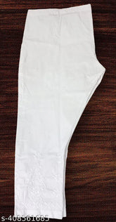 Chikankari cotton women's pant, traditional Indian hand-embroidered clothing on display